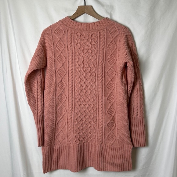 J. Crew Womens Cable Knit Tunic Wool Blend Sweater Rose Pink Size S Fisherman - Picture 2 of 10